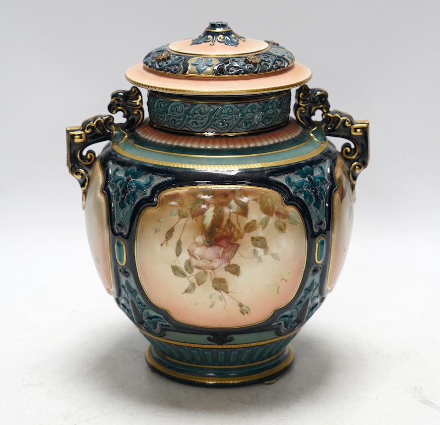 A Hadleys Worcester jar and cover, 23cm high. Condition - jar good, possible minor chips to cover finial